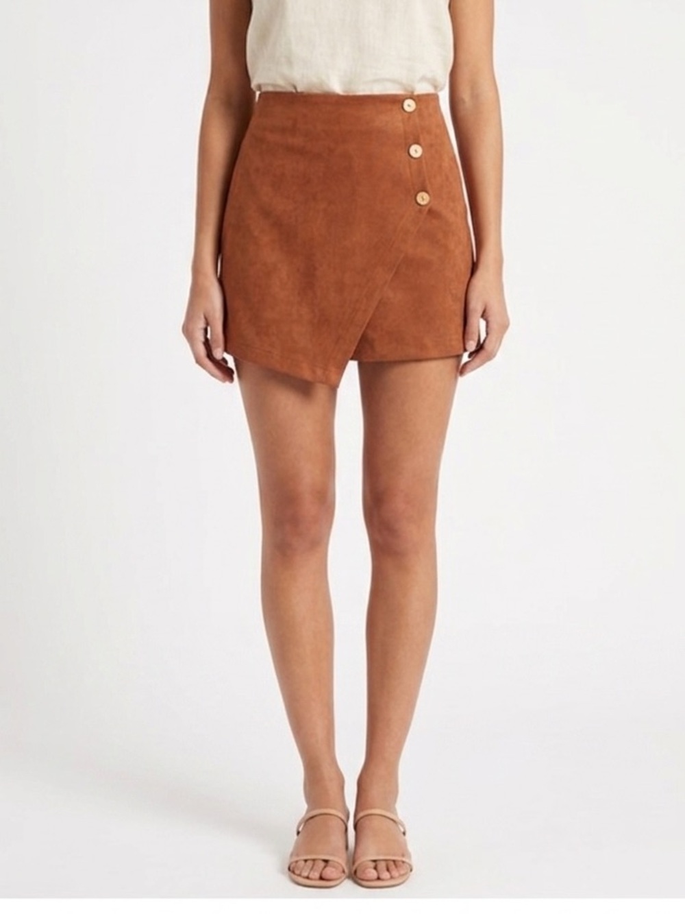 Women’s Rust Orange Button-Front Faux Wrap Mini Skirt
